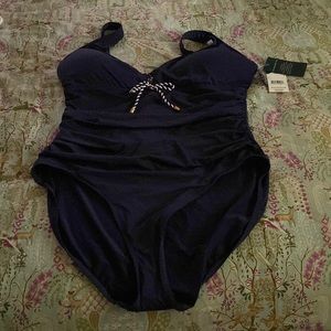 LAUREN RALPH LAUREN Womens blue Beach Club One Ruffle One Piece Swimsuit Sz 8